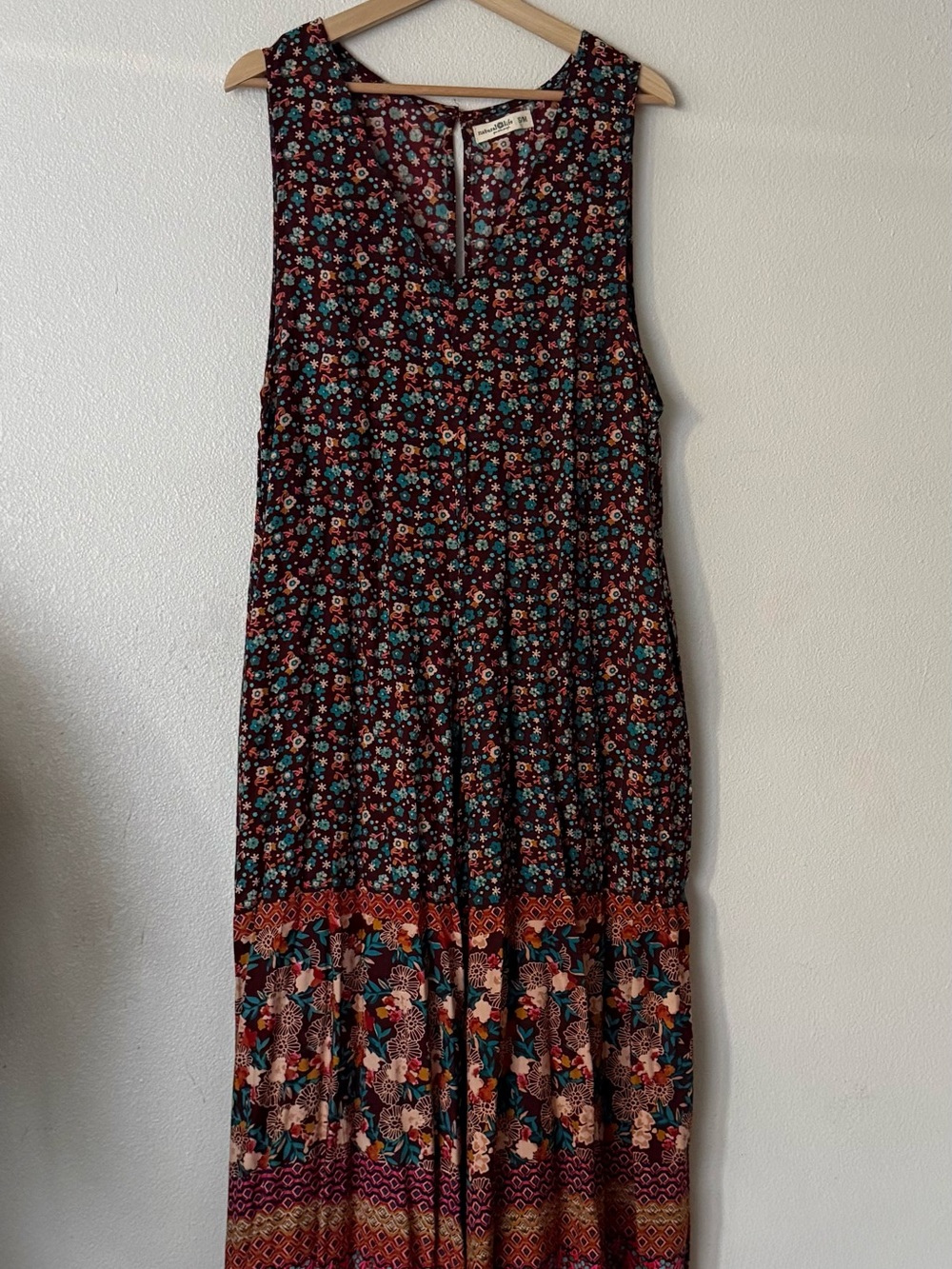 NATURAL LIFE Burgundy Floral Sleeveless Maxi jumpsuit